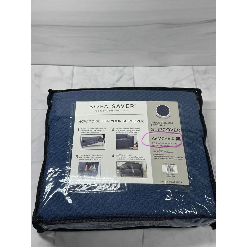 Sofa Saver Oakley Collection Stretch Armchair Slipcover Navy Blue WH300389
